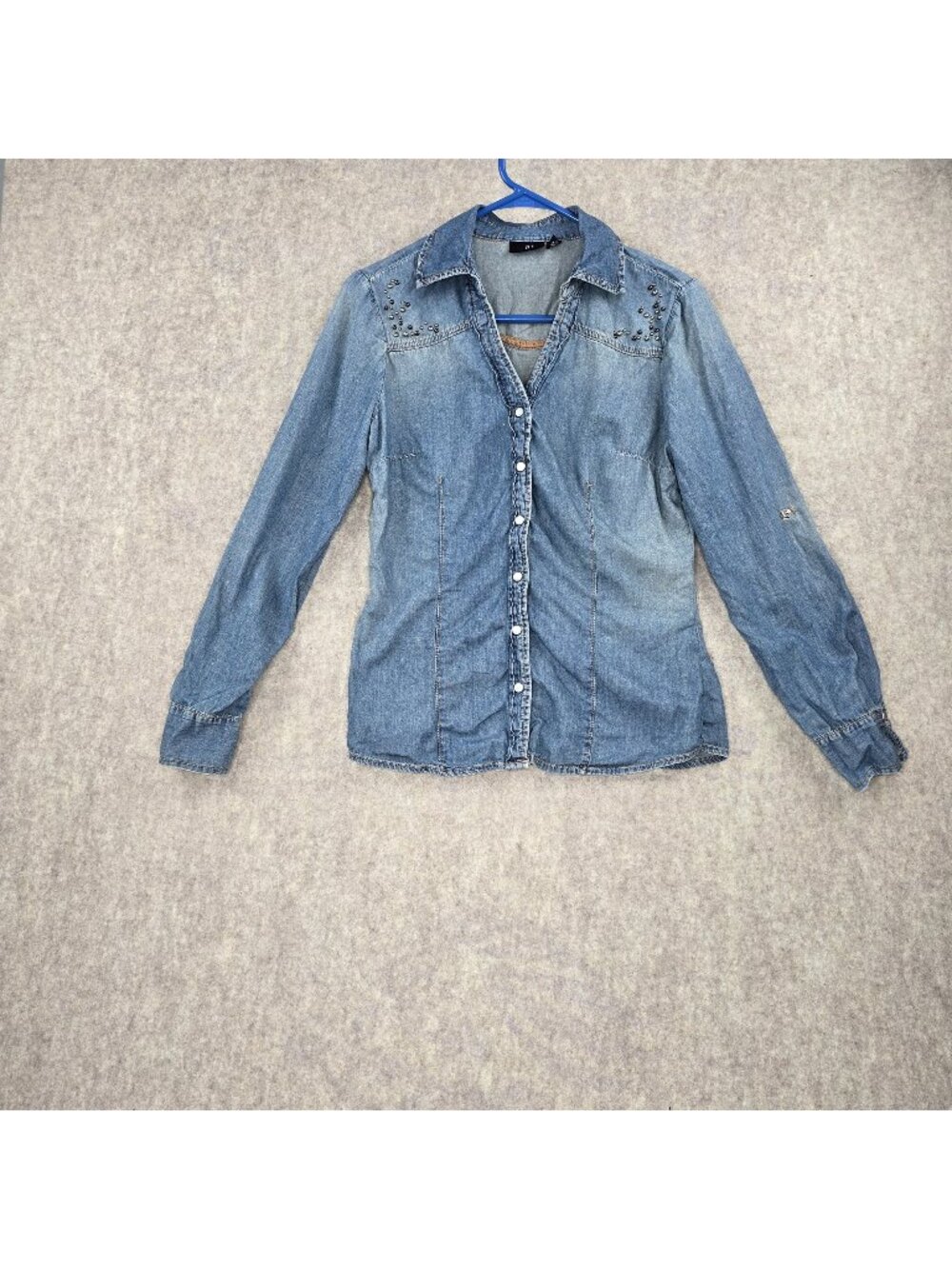 A.N.A Womens Denim Long Sleeve Button-Down Shirt With Stud Accents Size S Cotton